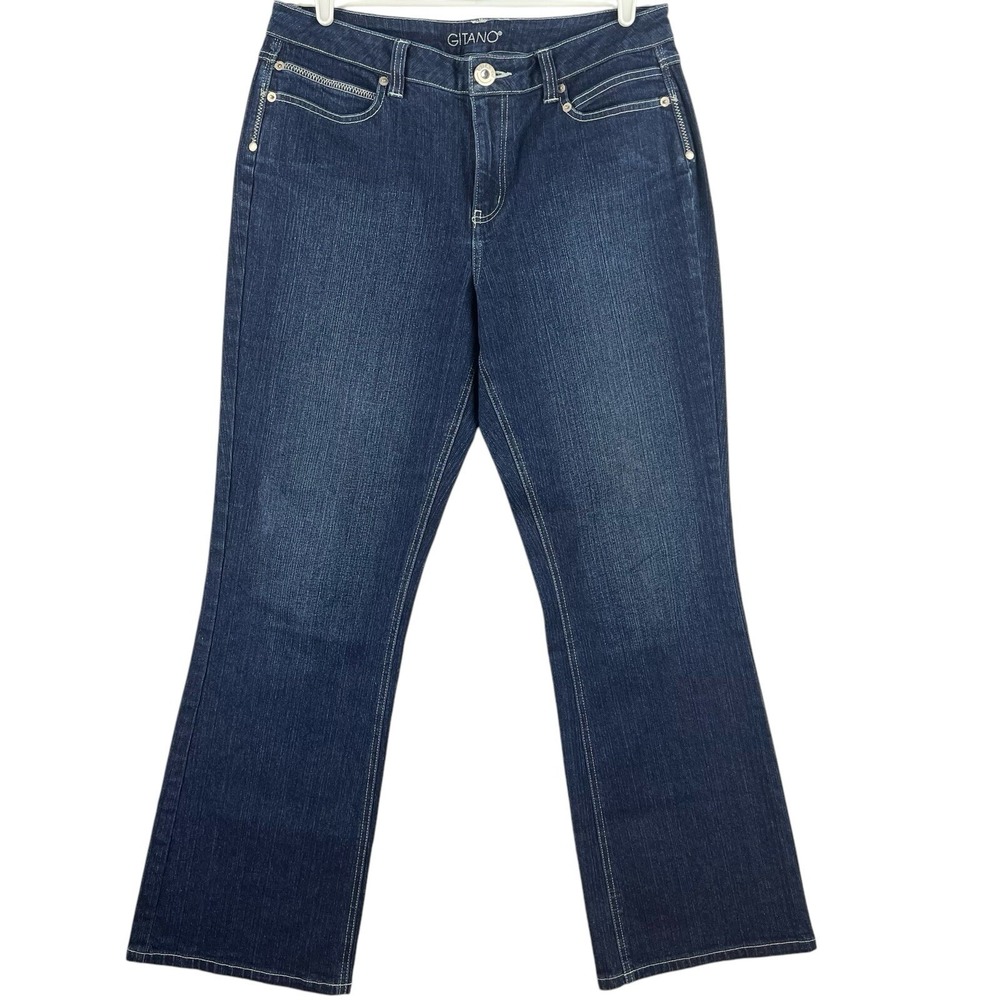 GITANO Women's‎ Blue Denim Jeans Size 14 Studded Embroidered Boot Cut Stretch